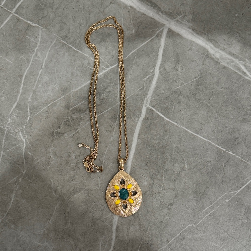 Gold and Turquoise Pendant Necklace